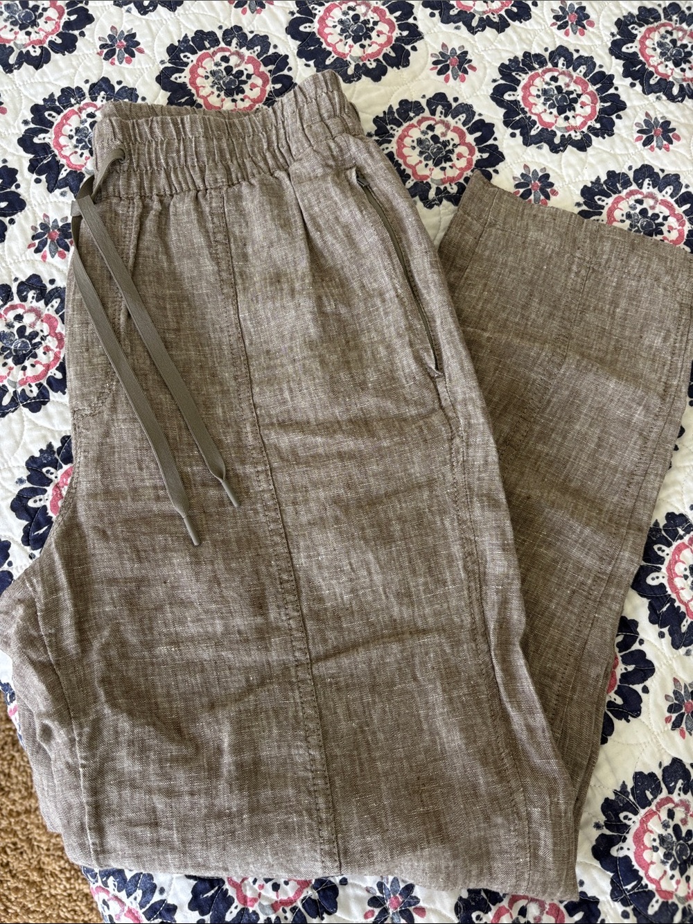 Athleta heather brown linen ankle pants size Small